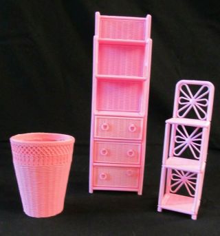 Barbie Vintage 1985 Multi Toys Corp Pink Plastic Faux Wicker Furniture Set
