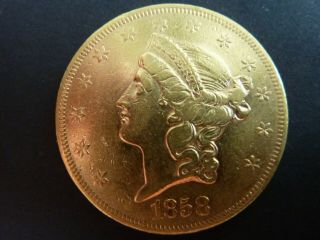 1858 $20 Liberty Gold Double Eagle Coin 1 Oz Fine Gold Gem