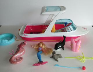 Barbie Doll Dolphin Magic Ocean View Boat & Accessories Snorkel Seahorse Mermaid