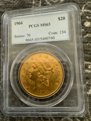 1904 $20 Pcgs Ms 63 Gold Liberty Double Eagle,  Pq Choice Uncirculated Twenty