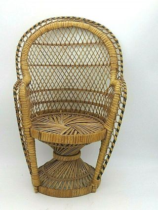 Peacock Chair 16 Inch Vintage Wicker Rattan Plant Stand Doll Chair Natural