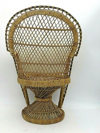 Peacock Chair 16 inch Vintage Wicker Rattan Plant Stand Doll Chair Natural 2