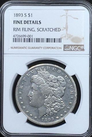 Series Key 1893 - S Morgan Silver Dollar Ngc Fine Details “king Of The Morgans”