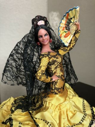 Vintage Marin Chiclana Spanish Flamenco Dancer Doll With Fan Made In Spain,  Rare