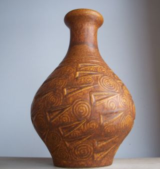 Vintage 1960s Jasba Keramik West German Pottery Large Khaki Vase Fat Lava Period