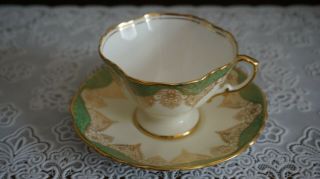 Vintage Hammersley & Co.  Green And Gold Gilt Footed Cup & Saucer 2170,  England