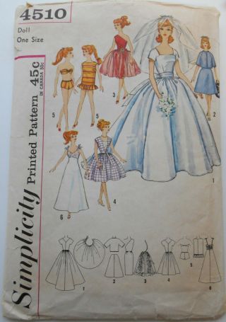 Vintage Simplicity Pattern 4510 Barbie Fashion Doll Clothes Wedding Swim Dress