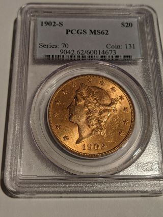 1902 S Twenty Dollars ($20) Liberty Head Gold Coin (double Eagle) Pcgs Ms 62