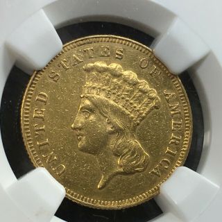 1865 $3 Gold Indian Princess Rare Key Low Low Mintage Coin Ngc Au Details (006)