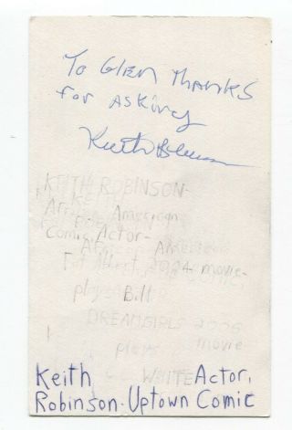 Keith Robinson Signed 3x5 Index Card Autographed Signature Actor Comedian