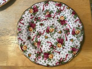 Royal Albert Old Country Roses Ruby Celebration Ribbon Pink Chintz Dessert Plate