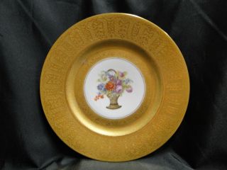 Antique,  Gold Encrusted,  Flower Basket,  Czechoslovakia: Dinner Plate (s) 10 1/2 "