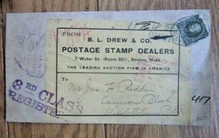 1903 Boston Stamp Dealer 284 3rd Class Registered Parcel Piece To P.  E.  I.  Canada