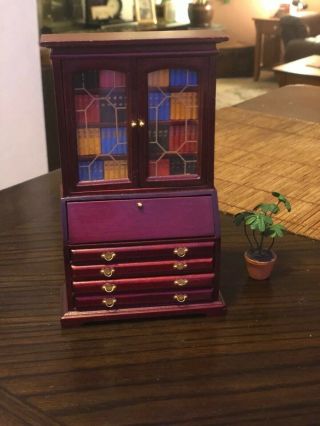 Vintage Dollhouse Miniature Wood Secretary Cabinet 1/12 Mahogany Colored