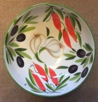 Deruta Pottery - 8,  1/4 Inch Bowl With Olives - Made/painted By Hand In Italy