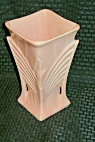 Vintage Mccoy Pottery Art Deco Vase Salmon Pale Pink 40’s Lines