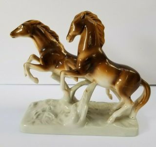 Vintage Royal Dux Porcelain Czechoslovakia Galloping Chestnut Horses Figurine
