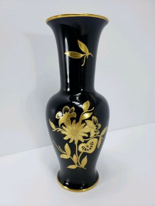 Vintage Rare Von Henneberg German Echt Kobalt Fine China Cobalt Blue Gold Vase
