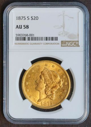 1875 S $20 Liberty Head Double Eagle Gold Coin (ngc Au 58 Au58) (b5863)