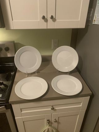 Set Of 4 Apilco 11 " White Dinner Plates Made In France For Williams Sonoma