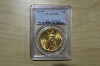 1915 - S $20 Saint Gaudens Gold Double Eagle Pre - 33 Pcgs Ms65