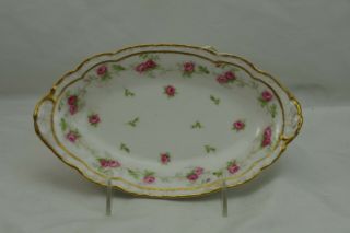 Limoges Coronet France Double Gold Pink Roses Relish Tray 8 3/4 "