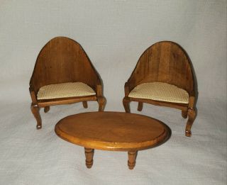 Dollhouse Miniature 1:12 Vintage Barrel Chairs Coffee Table