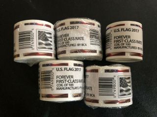 500 (5 Rolls Of 100) Usps Forever Stamps Us Flag Coil - First Class Postage