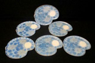 Set Of 6 Vintage Kutani Porcelain Snack Plates Blue Gold White Chrysanthemums