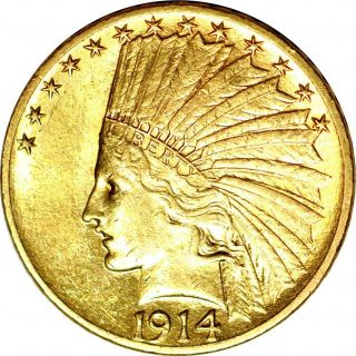 1914 $10 Indian Head Gold Eagle Au K10697