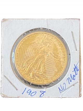 1908 No Motto $20 St.  Gaudens Double Eagle Gold Coin
