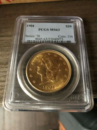 1904 $20 Liberty Head Gold Coin Pcgs Ms63