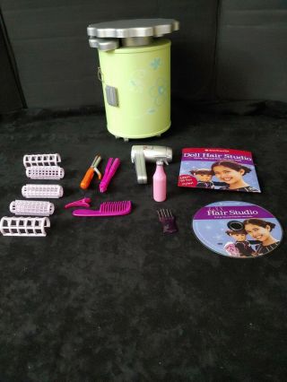 American Girl Doll Beauty Salon Hair Styling Station Accessories And Dvd