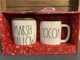 Rae Dunn Christmas Marshmallow Cellar Wooden Lid & Cocoa Mug