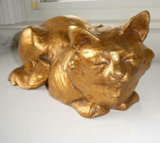 Mid Century Vintage Freeman Mcfarlin Anthony Gold Leaf Laying Cat Figurine 16 " L