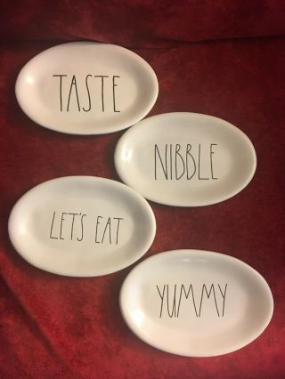 Rae Dunn Let’s Eat,  Nibble,  Taste,  Yummy Oval Plates (set Of 4)