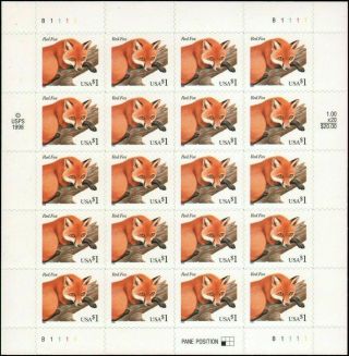 Scott 3036,  $1,  Stamp Red Fox Sheet Of 20 Mnh Og Self Adhesive Very Scarce