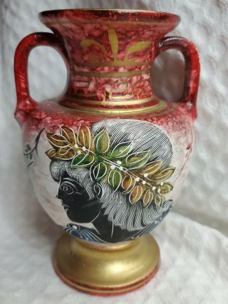 Vintage Greek God Urn Vase Hand Made Greece Gold Gilt Hand Painted