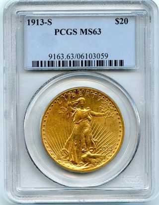 C12961 - 1913 - S $20 Gold Saint Gaudens Double Eagle Pcgs Ms63