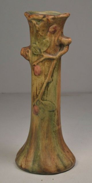Weller Woodcraft Flower Vase.  9 " Tall.  Brown And Green.  Wonderful