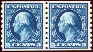 Us 396 5¢ 1912 George Washington Perf 8½ Horizontal Coil Pair F - Vf Og H