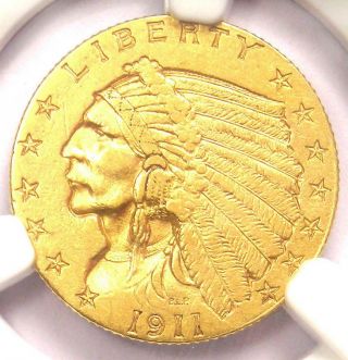 1911 - D Indian Gold Quarter Eagle $2.  50 Coin (weak D) - Ngc Au55 - $2,  450 Value