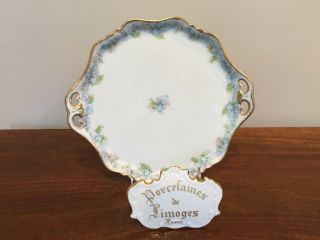 Haviland Limoges Schleiger 189 Blue & White Flowers Handled Cake Plate