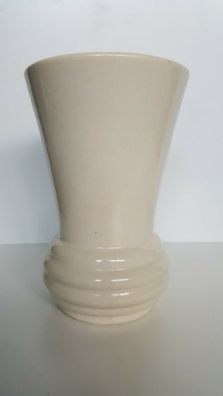 Vintage Nelson Mccoy Art Pottery 8.  5 " White Art Deco Vase,