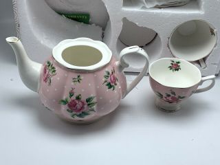 BTäT - Floral Pink Tea Set 4 8oz Tea Cups Saucer 38oz Tea Pot Creamer & Sugar Set 2