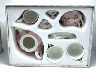 BTäT - Floral Pink Tea Set 4 8oz Tea Cups Saucer 38oz Tea Pot Creamer & Sugar Set 3