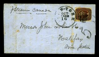 30a 5 Cent Brown On Folded Letter To Halifax Nova Scotia,  Oct. ,  1860