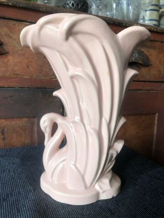 Vintage Mccoy Pottery Pink Glass Swan Vase Planter 9” Exc