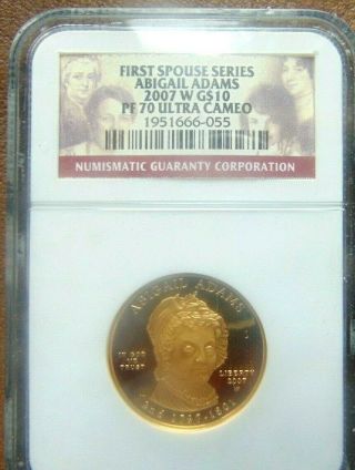 2007 W First Spouse Gold Proof Coin 1/2 Oz.  9999 W/ Ogp And Abigail Adams