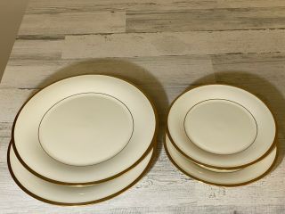 Lenox Eternal 10.  75 " Dinner Plates & 8.  25” Salad Plates Ivory With Gold Trim 4pc